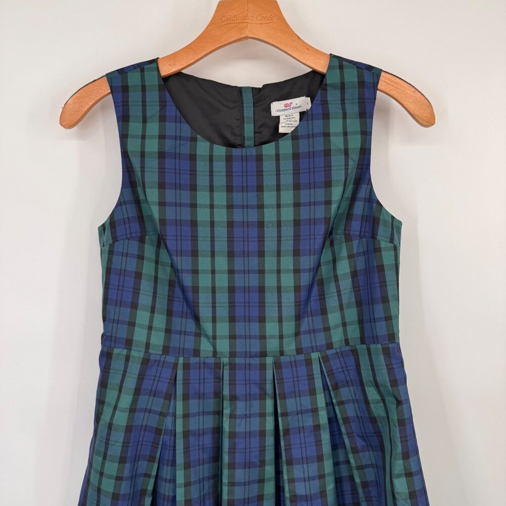 Vineyard Vines girls Sleeveless satin Plaid Dress Green Blue Size 14 holiday new - Picture 5 of 13